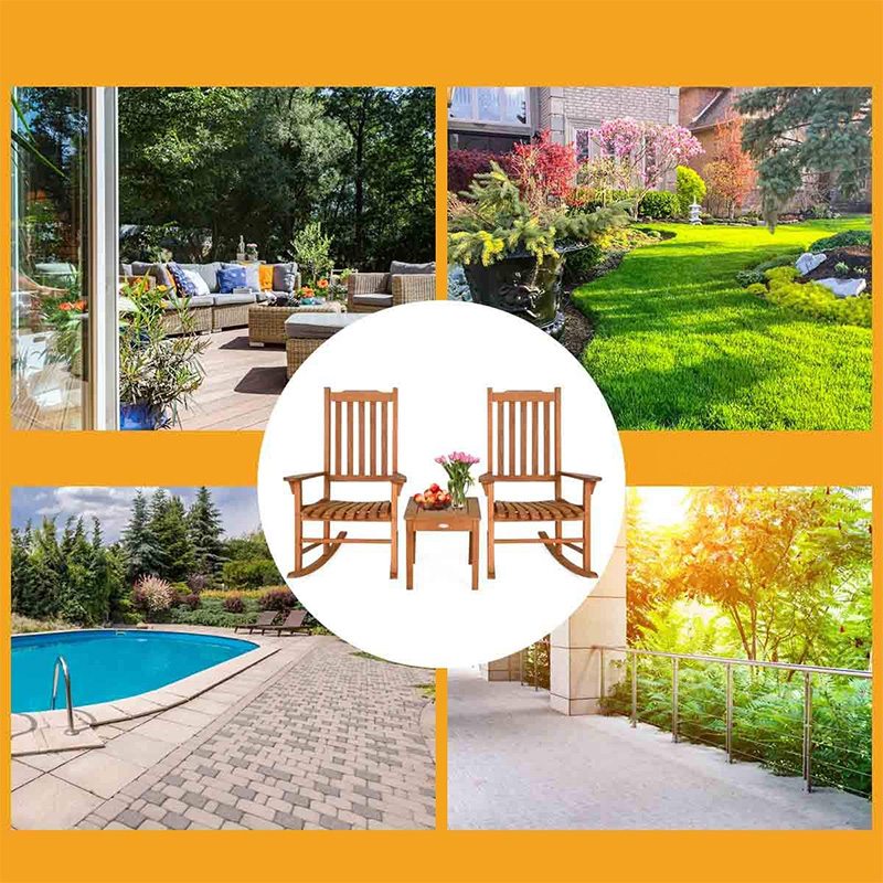 ست صندلی گهواره ای 3 عددی صنوبر چوبی با میز قهوه 2 عدد صندلی مکالمه چوبی