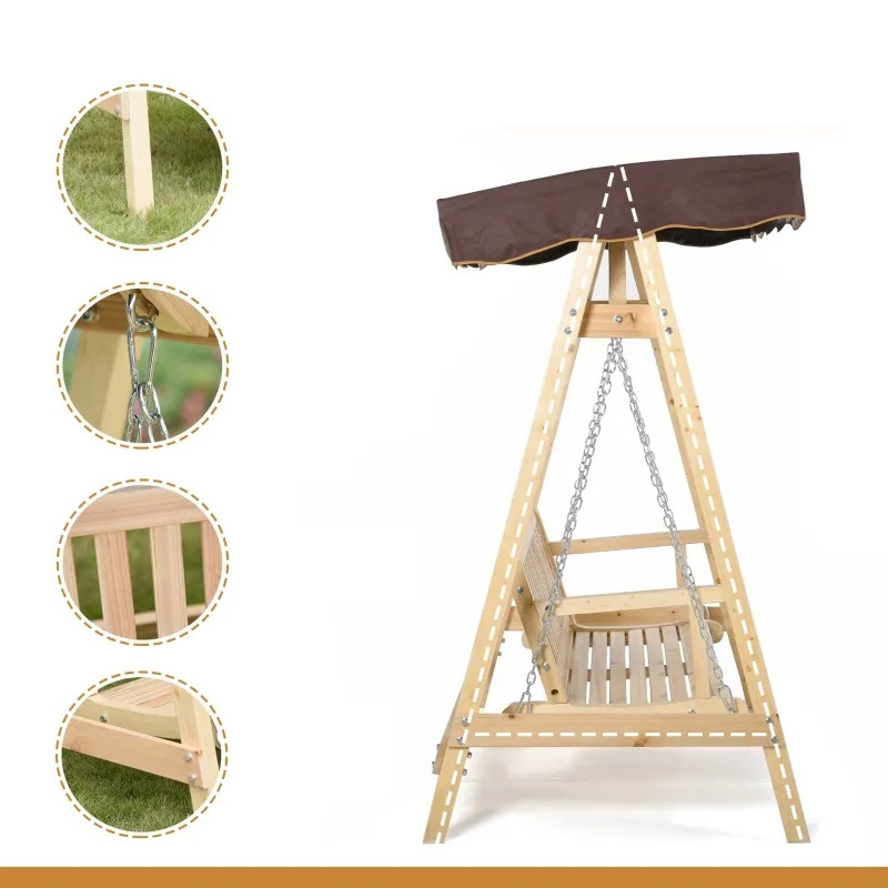 تاب ایوان دو نفره در فضای باز با پایه چوبی، طراحی قاب A قوی و سایبان ضد آب قابل تنظیم