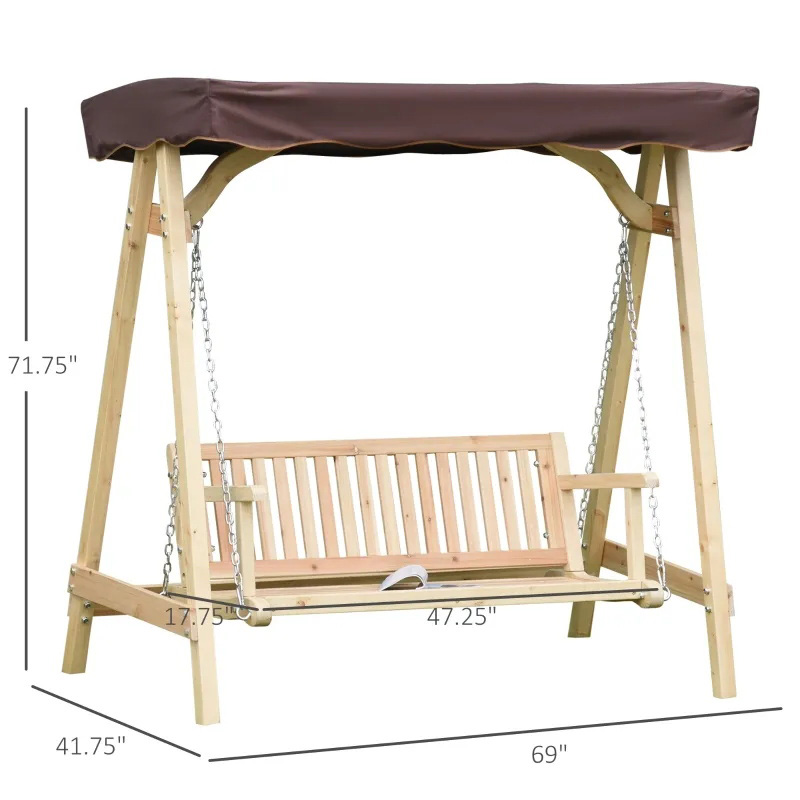 تاب ایوان دو نفره در فضای باز با پایه چوبی، طراحی قاب A قوی و سایبان ضد آب قابل تنظیم