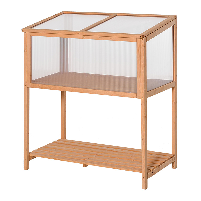 جعبه محافظ گیاه گلخانه ای 36 × 20 اینچ 41 اینچ در فضای باز با رویه قابل باز شدن، قاب سرد چوبی نارنجی