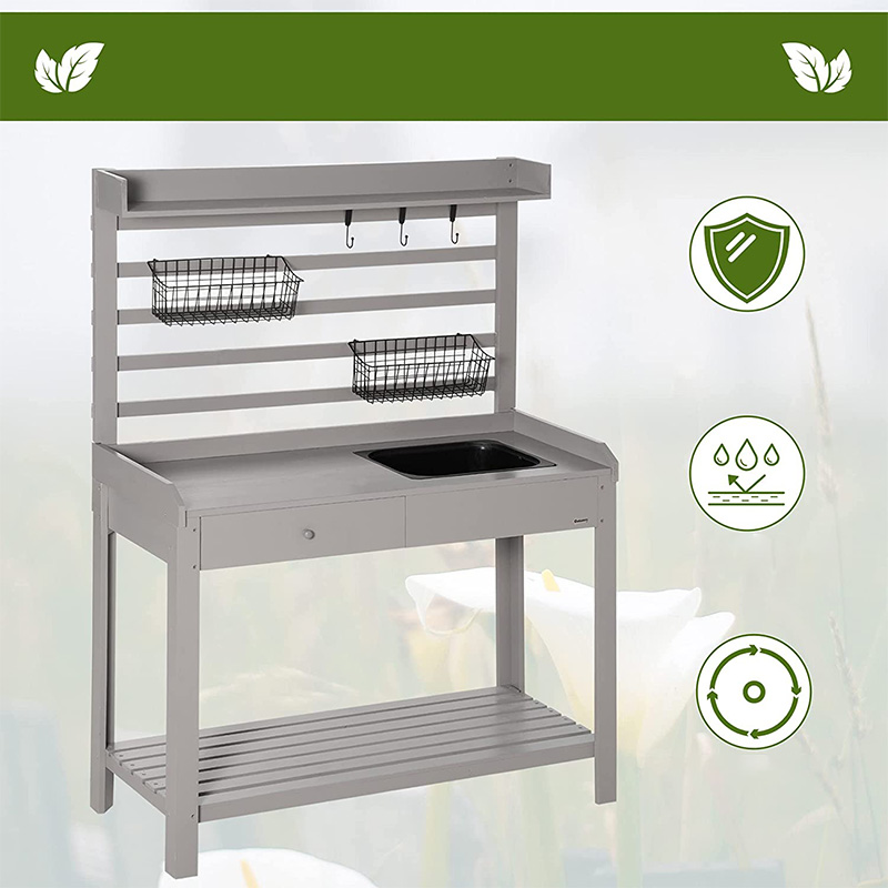 میز نیمکت گلدان، ایستگاه کاری باغ با صفحه غربال، سینک و سبد قابل جابجایی