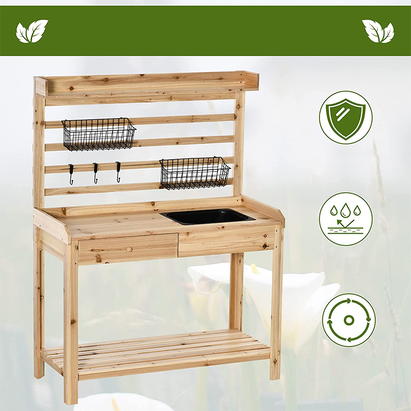 میز نیمکت گلدان، ایستگاه کاری باغ با صفحه غربال، سینک و سبد قابل جابجایی