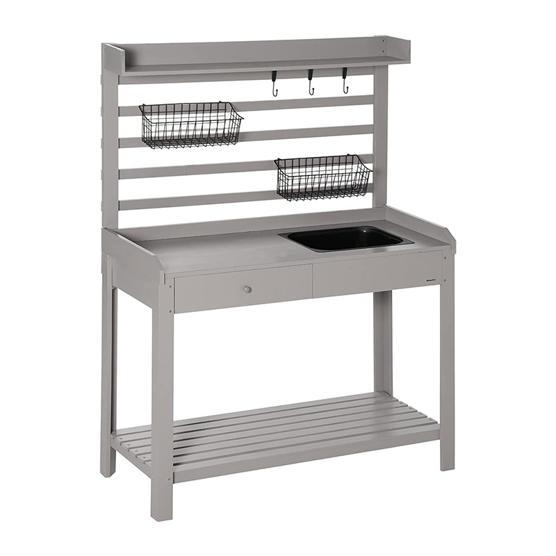 میز نیمکت گلدان، ایستگاه کاری باغ با صفحه غربال، سینک و سبد قابل جابجایی