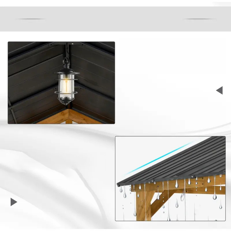 آلاچیق 11x13 با قاب چوبی، سایبان دائمی سقف فلزی با قلاب سقفی برای باغ، پاسیو، حیاط خلوت