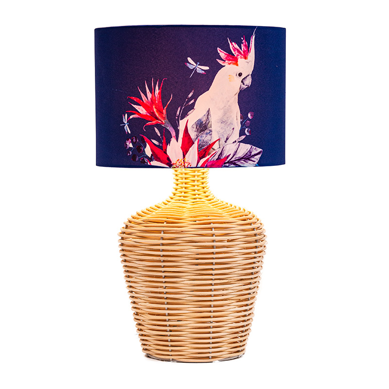 چراغ رومیزی 26.5 اینچی بزرگ با سایز پارچه ای در رنگ طبیعی حصیری/برنجی/سفید