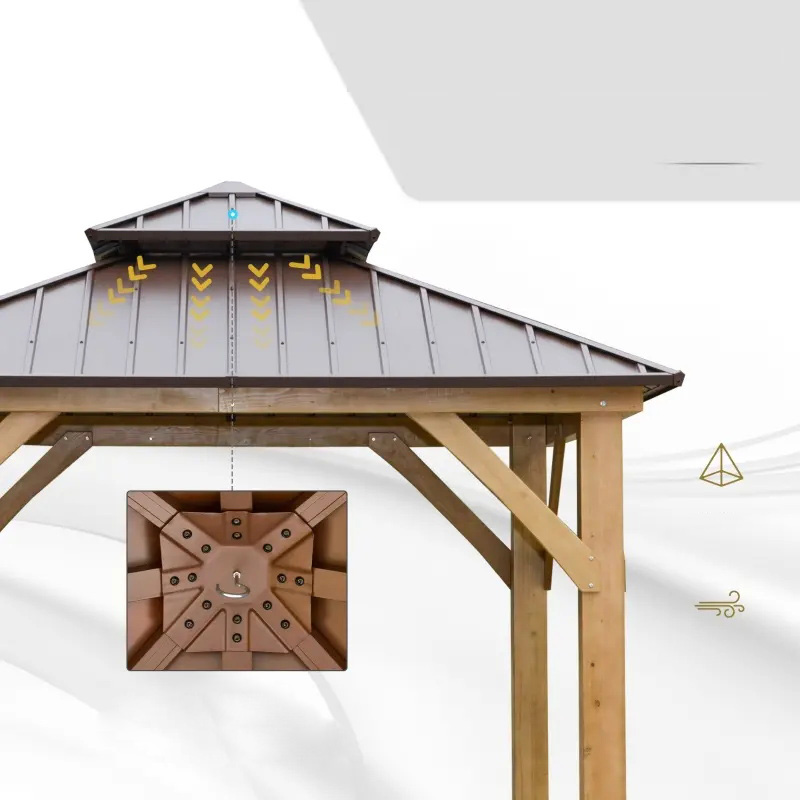 10 x 10 اینچ هاردتاپ سایبان سایبان ایوان آلاچیق در فضای باز با سقف دو طبقه فولادی