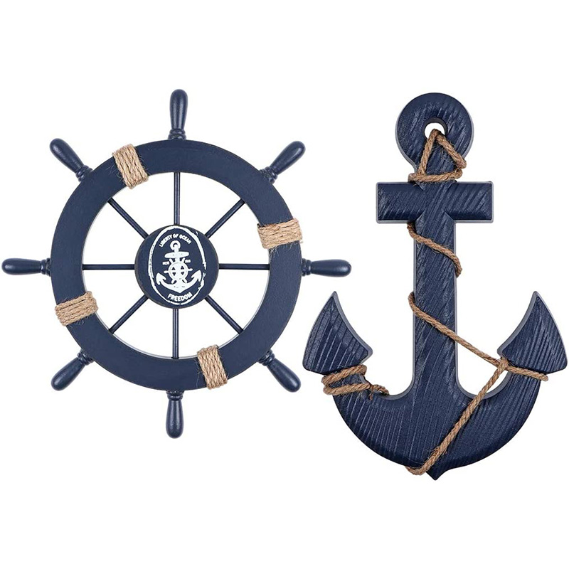 فرمان کشتی قایق چوبی دریایی/دکور دزدان دریایی چرخ کشتی چوبی پلاک تزئین دیوار و در (ماهی سفید)