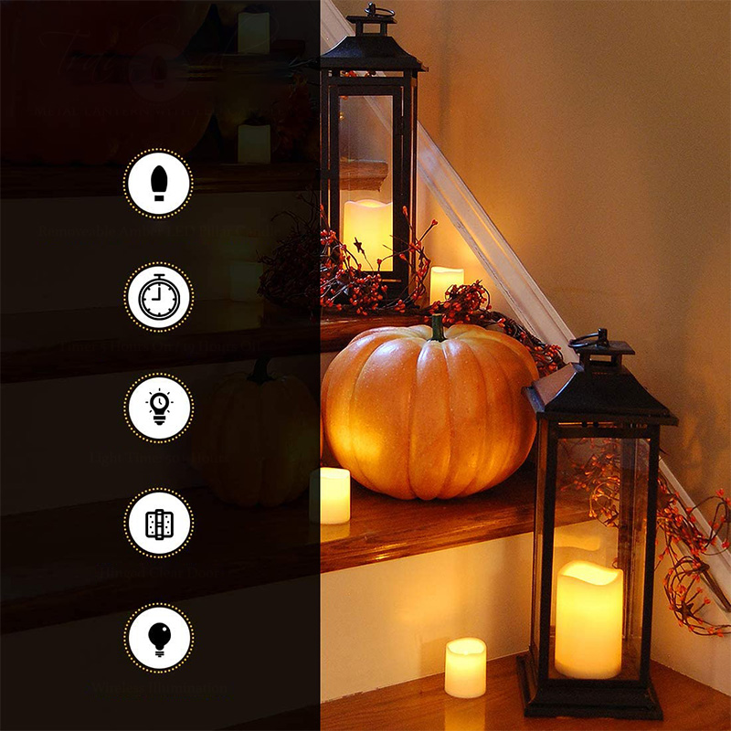 فانوس فلزی با شمع باتری - مشکی سنتی، فانوس 17 اینچی