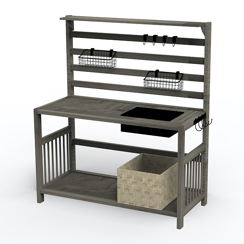 میز نیمکت گلدان، ایستگاه کاری باغ با صفحه غربال، سینک و سبد قابل جابجایی