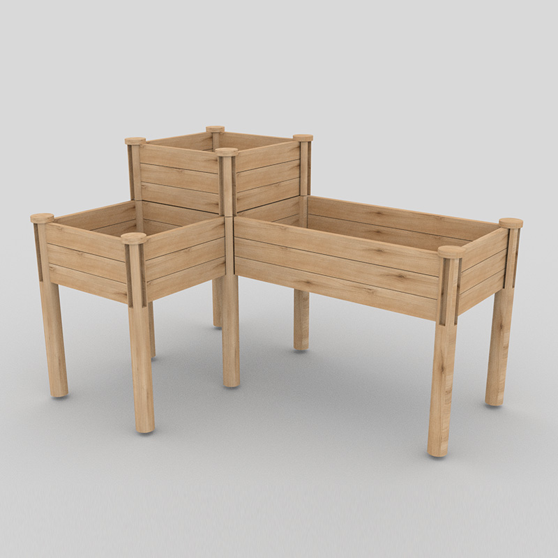 تخت باغ سه طبقه با قفسه انباری، کیت جعبه چوبی مرتفع