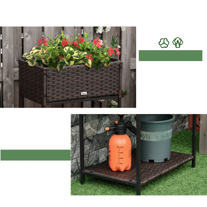جعبه کاشت گل حصیری داخلی/خارجی با قفسه نگهداری ابزار در زیر و محوطه کار مرتفع 28 اینچی H