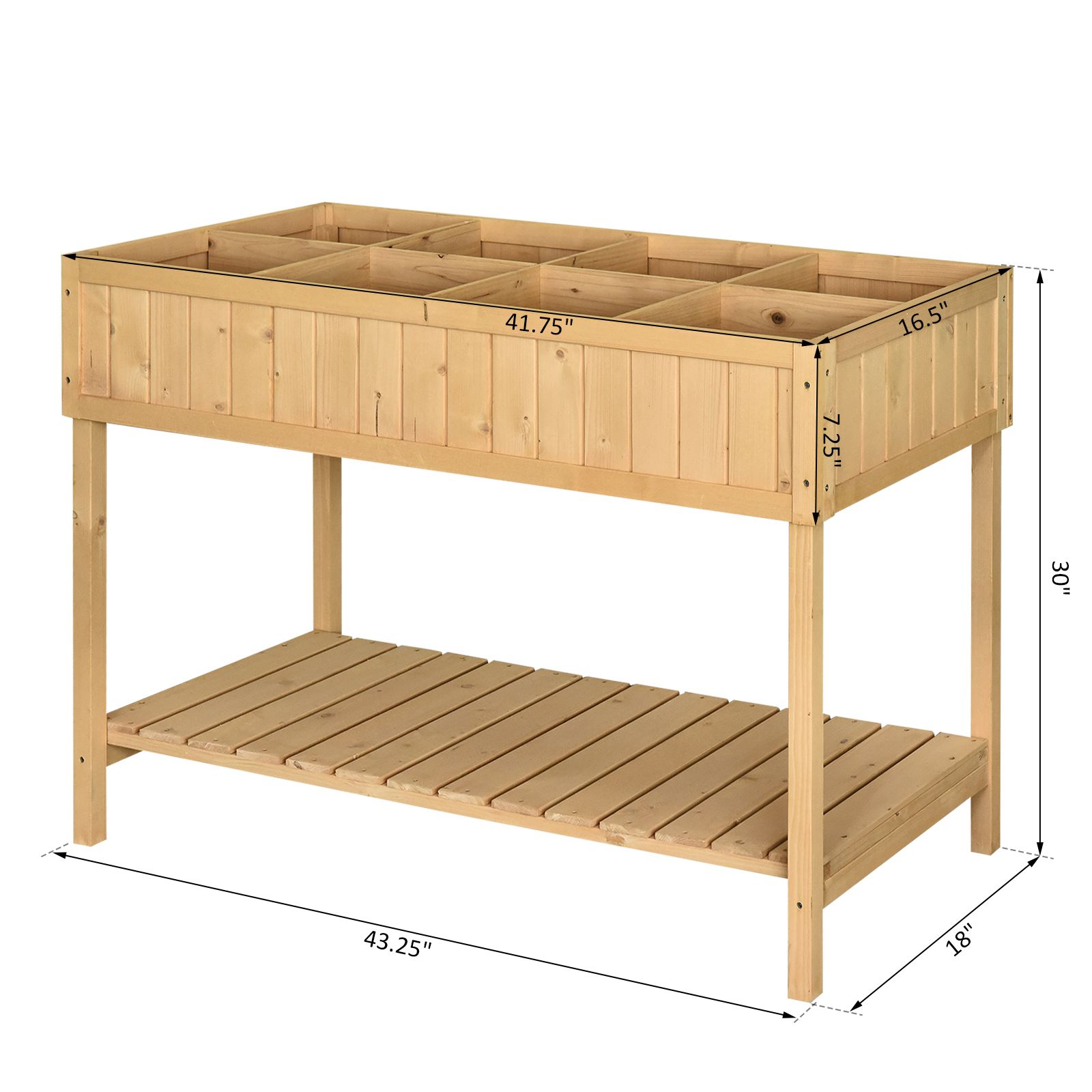 پایه باغبانی مشبک تخت چوبی با 8 شکاف مناسب برای فضای محدود باغ برای پرورش گیاهان و سبزیجات و گل ها