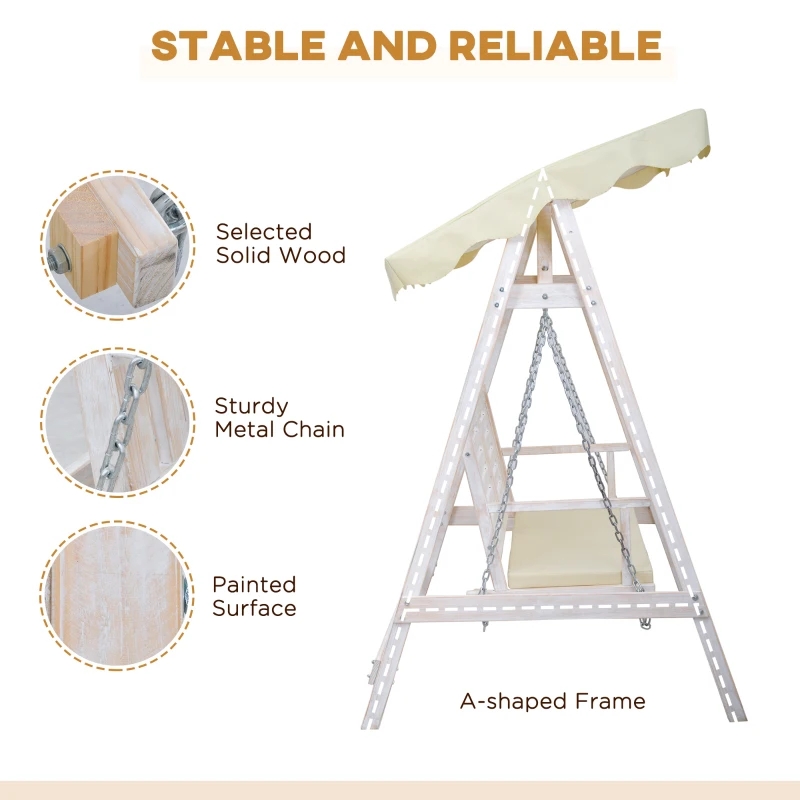 تاب ایوان دو نفره در فضای باز با پایه چوبی، طراحی قاب A قوی و سایبان ضد آب قابل تنظیم