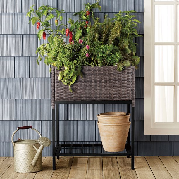 جعبه کاشت گل حصیری داخلی/خارجی با قفسه نگهداری ابزار در زیر و محوطه کار مرتفع 28 اینچی H